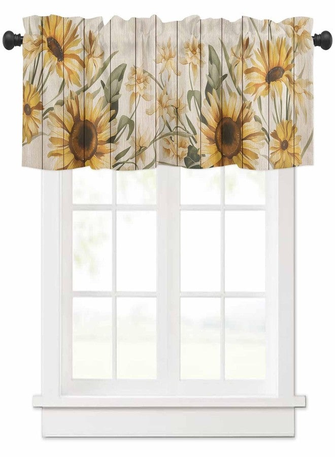 Custom Bed USA Sunflower Window Curtain Valance for Kitchen Windows/Bathroom/Living Room/Bedroom Privacy Decorative Rod Pocket Short Window Valance Curtain, 52" W x 18" L, Vintage Flowers Butterfly on Wooden Board - Image 1